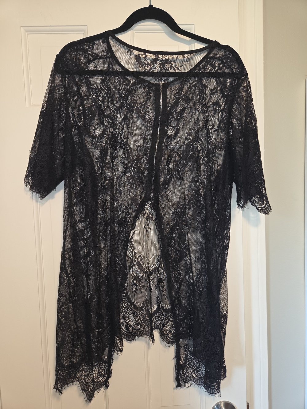 Unique Black Lace Sheer Women's Top. approx. size 2X